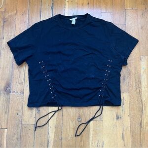 Black Lace-Up Women's Top